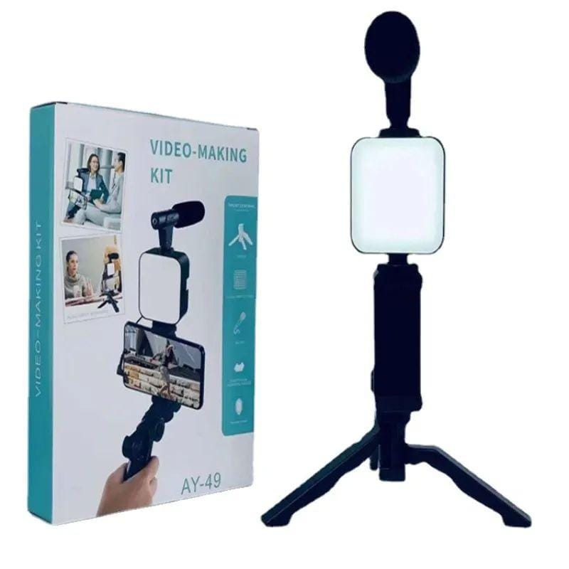 AY-49 Vlog Selfie Stick with LED Fill Light – Mobile Phone Holder for Vlogging & Live Streaming