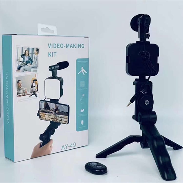 AY-49 Vlog Selfie Stick with LED Fill Light – Mobile Phone Holder for Vlogging & Live Streaming