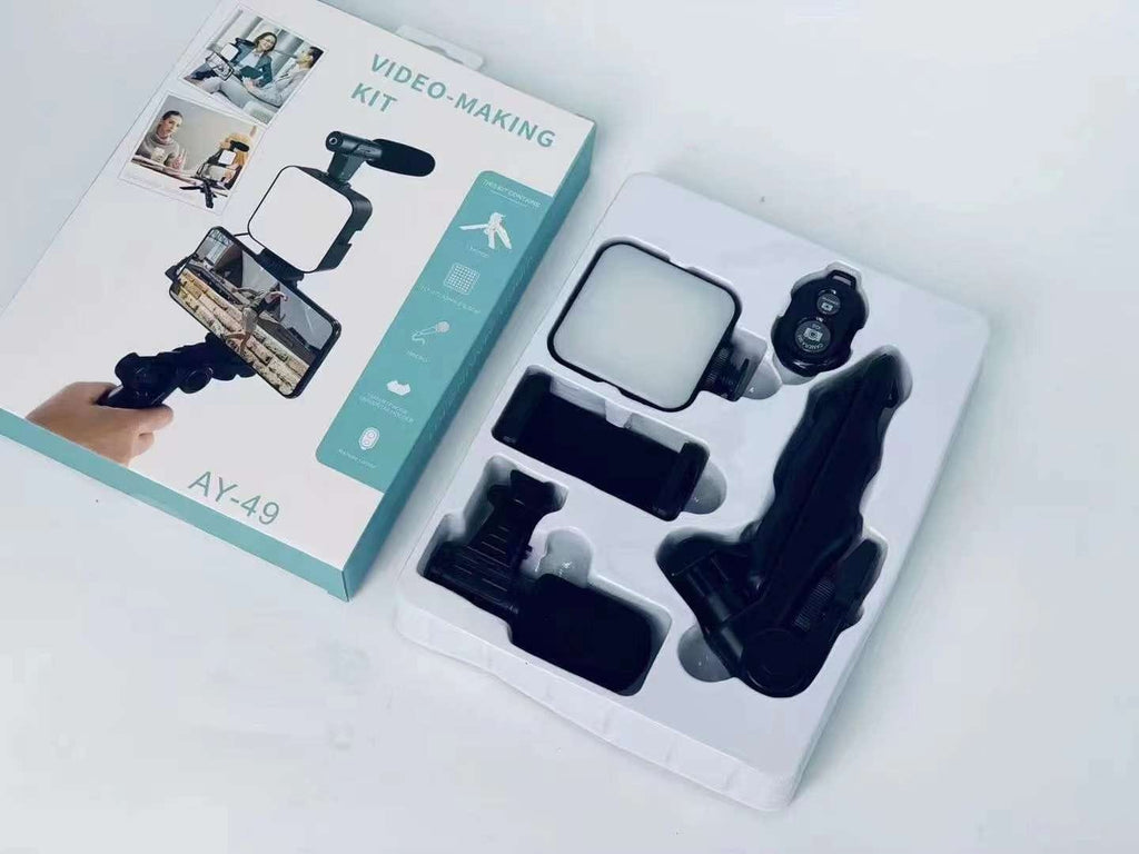 AY-49 Vlog Selfie Stick with LED Fill Light – Mobile Phone Holder for Vlogging & Live Streaming