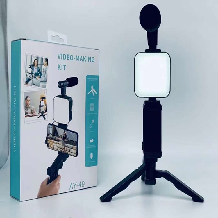 AY-49 Vlog Selfie Stick with LED Fill Light – Mobile Phone Holder for Vlogging & Live Streaming