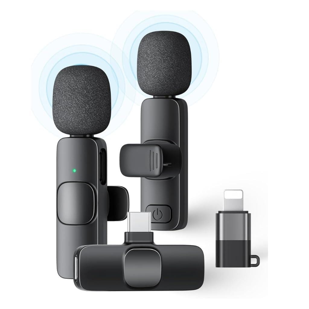 K9 Dual Wireless Lavalier Microphone – 3 Connectors for iPhone, Type-C & Android