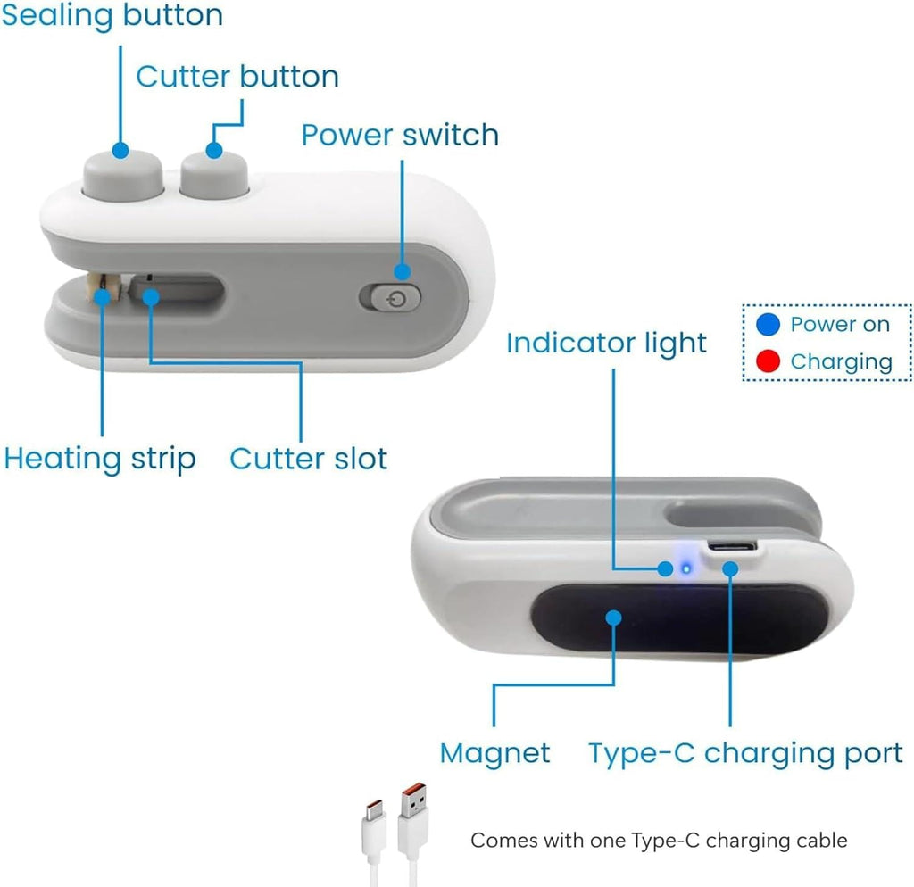 Mini Rechargeable Food Bag Sealer with Cutter – Portable Heat Sealing Machine