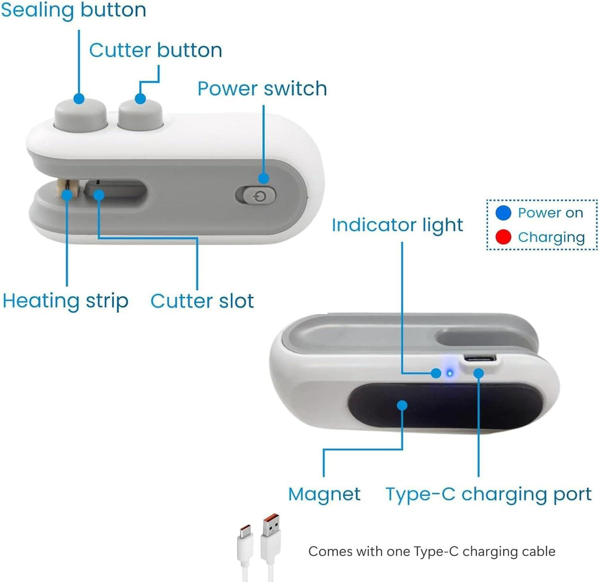 Mini Rechargeable Food Bag Sealer with Cutter – Portable Heat Sealing Machine