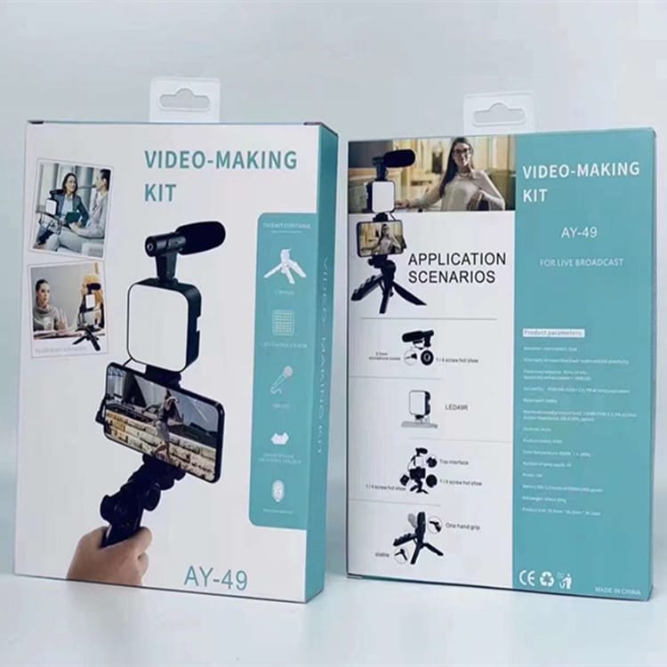 AY-49 Vlog Selfie Stick with LED Fill Light – Mobile Phone Holder for Vlogging & Live Streaming