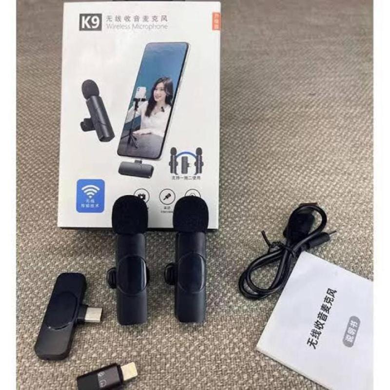 K9 Dual Wireless Lavalier Microphone – 3 Connectors for iPhone, Type-C & Android